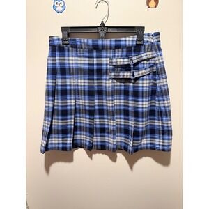 French Toast Women Size 12 Pleated Plaid‎ Mini Skirt Blue White Black